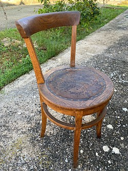 Arts & crafts chaise bois et cuir 1910