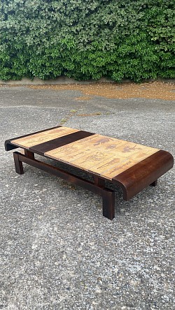 Roger capron table basse japonisante céramique et bois