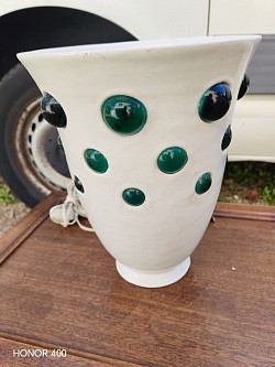 Grosse lampe vasque céramique et verre 1950